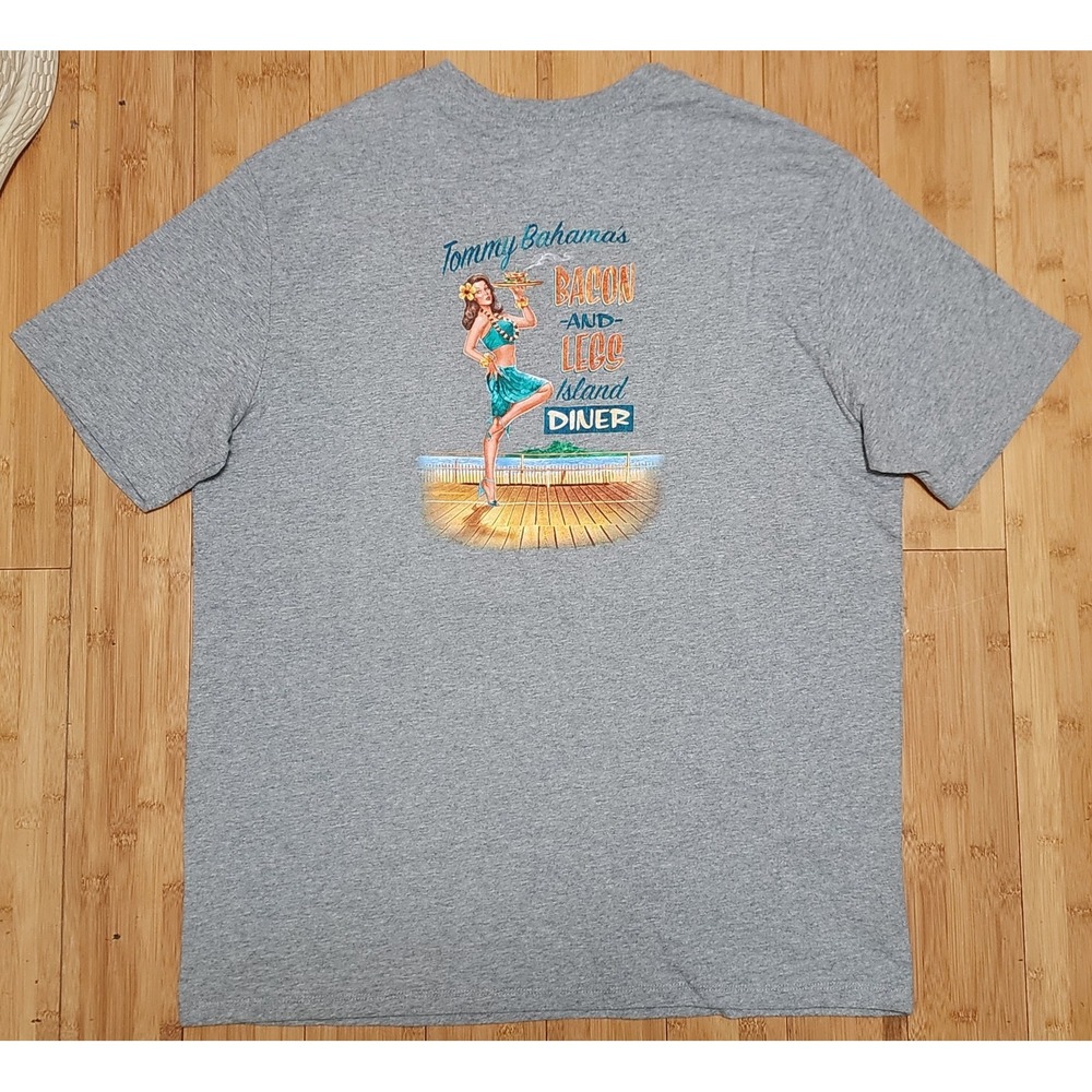 Tommy Bahama Mens L Gray Bacon & Legs Island Diner Graphic T-Shirt NWT TR217882